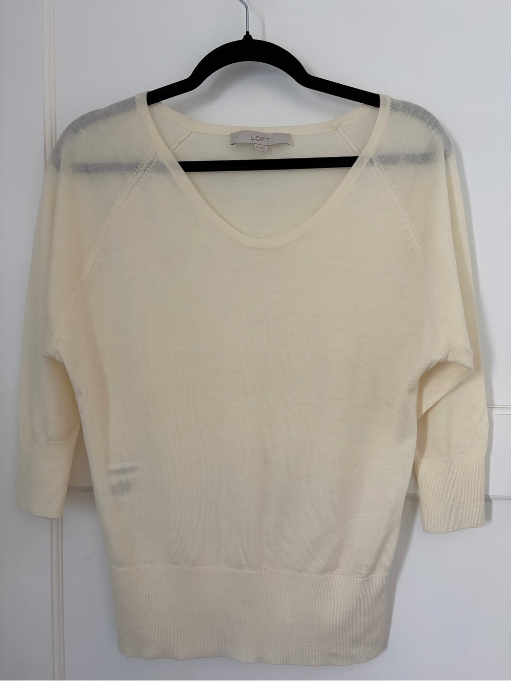 LOFT Cream V-Neck Lightweight Knit Sweater